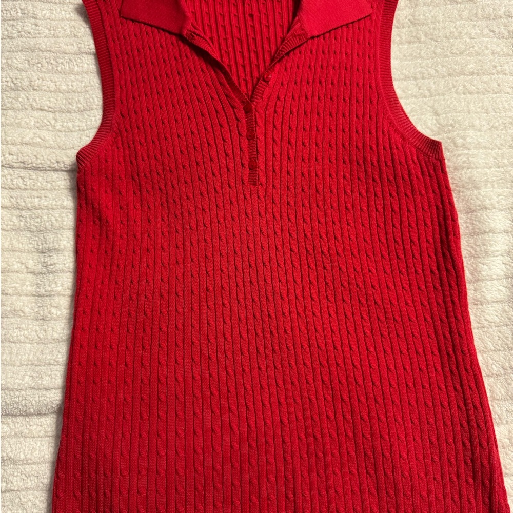JEANNE PIERRE Red Sleeveless Knit Tank Top